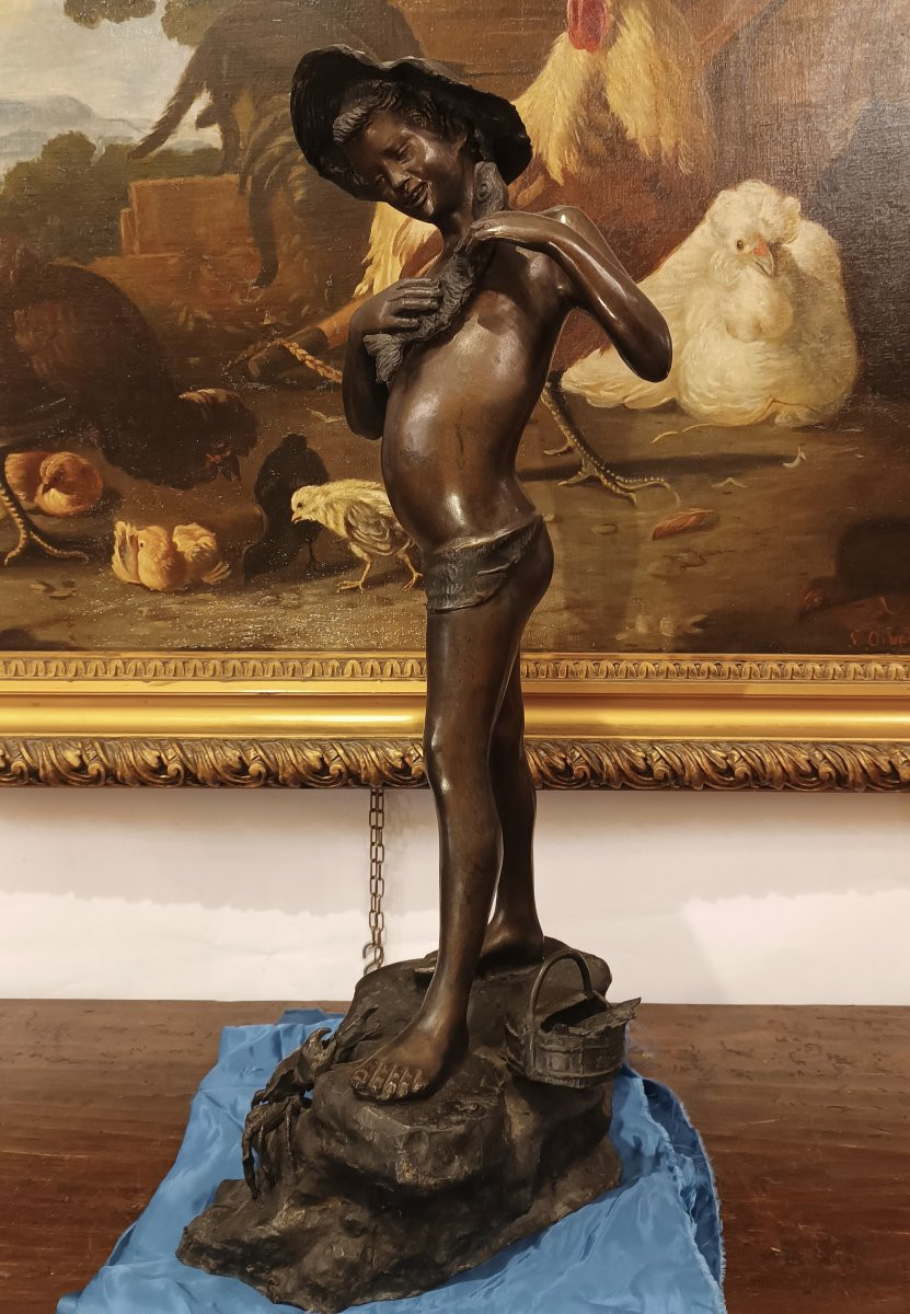SCULTURA "PESCATORE" IN BRONZO FINE XIX SECOLO-photo-4