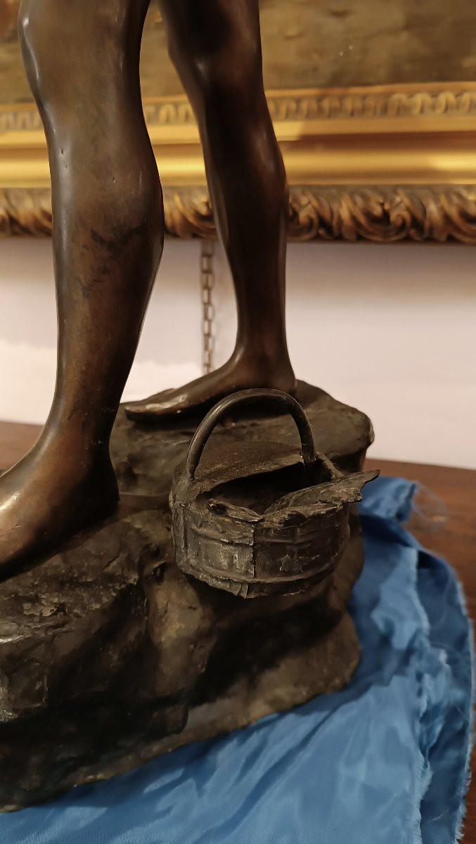 SCULTURA "PESCATORE" IN BRONZO FINE XIX SECOLO-photo-5