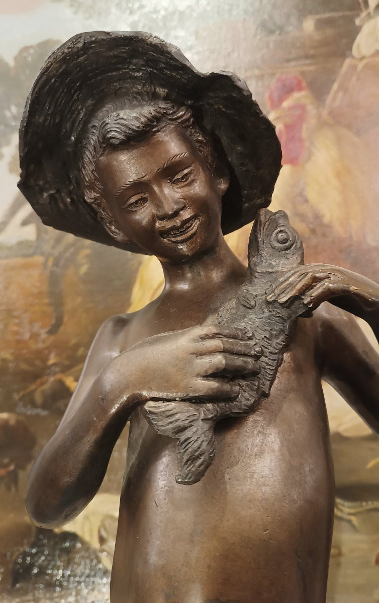 SCULTURA "PESCATORE" IN BRONZO FINE XIX SECOLO-photo-6