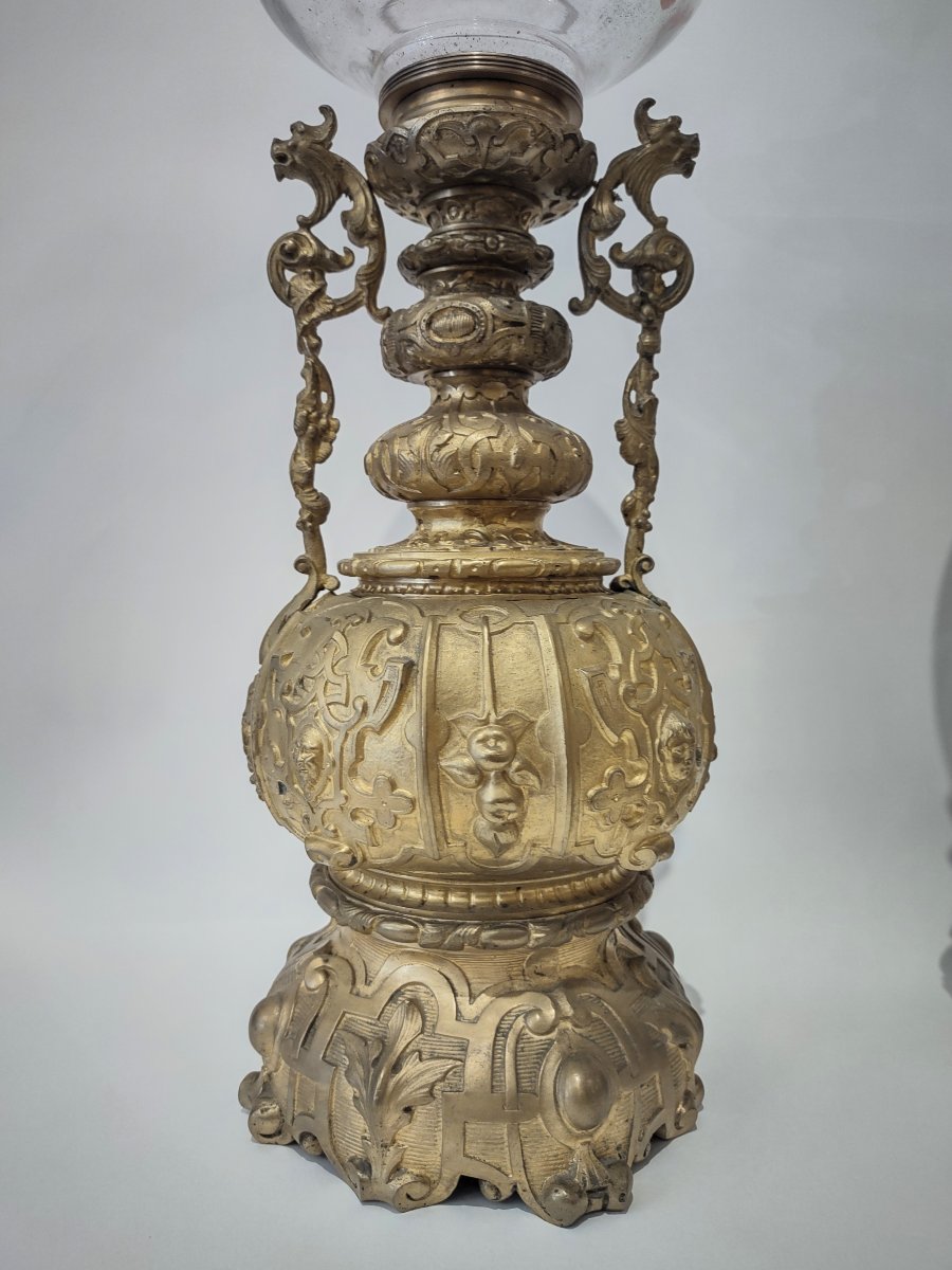 COPPIA DI LUMI A PETROLIO IN BRONZO DORATO SECONDA METÀ DEL XIX SECOLO-photo-2