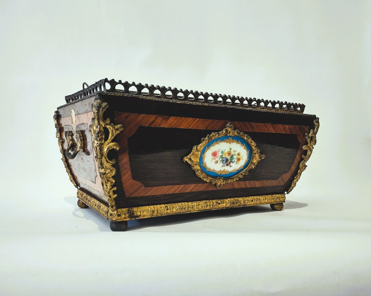 FIORIERA NAPOLEONE III IN LEGNO PREGIATO E BRONZO DORATO METÀ DEL XIX SECOLO-photo-3