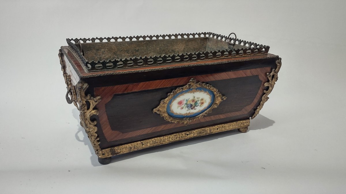 FIORIERA NAPOLEONE III IN LEGNO PREGIATO E BRONZO DORATO METÀ DEL XIX SECOLO-photo-2