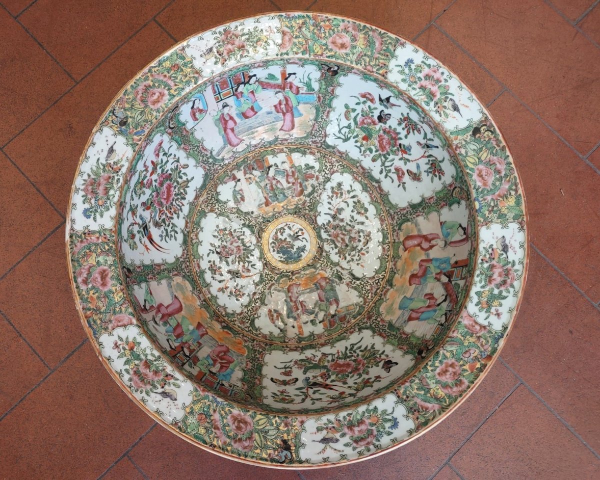 GRANDE CIOTOLA IN PORCELLANA CANTON META' XIX SECOLO-photo-4