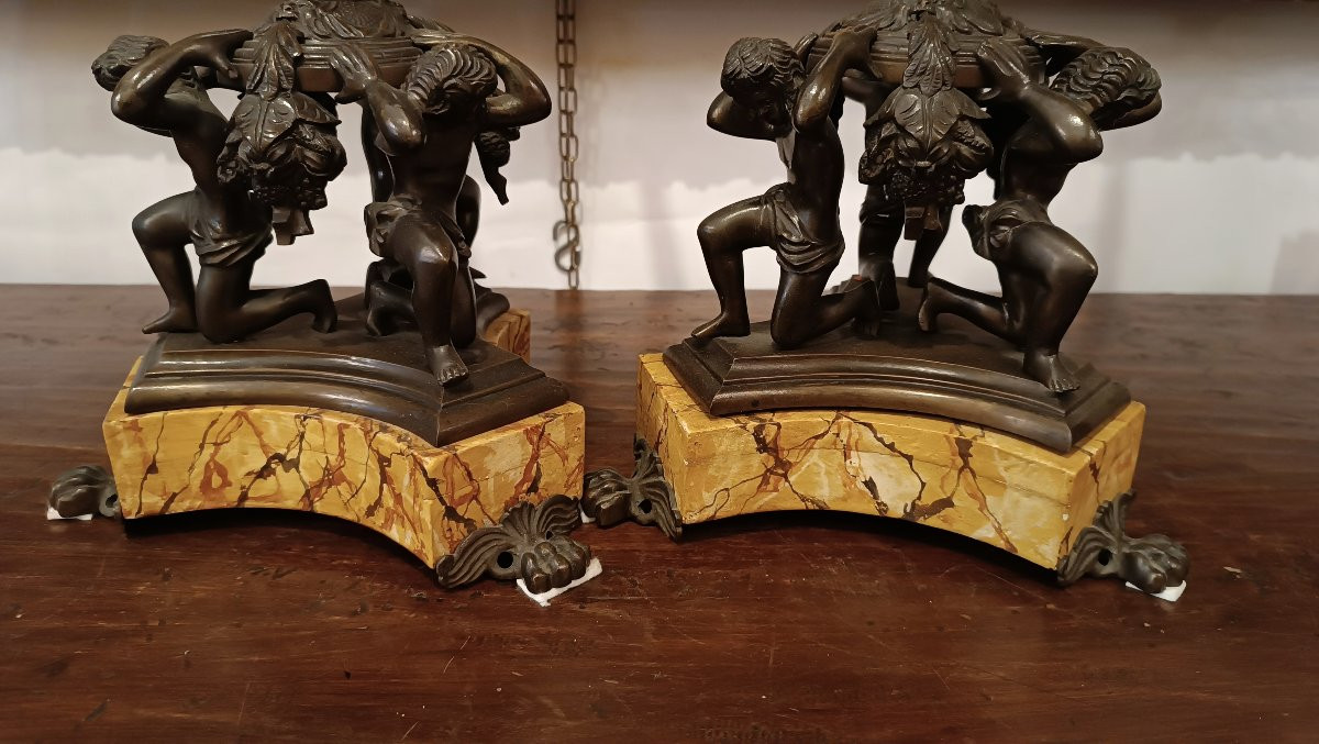 COPPIA DI CANDELIERI IN BRONZO CON PUTTI XIX SECOLO-photo-4