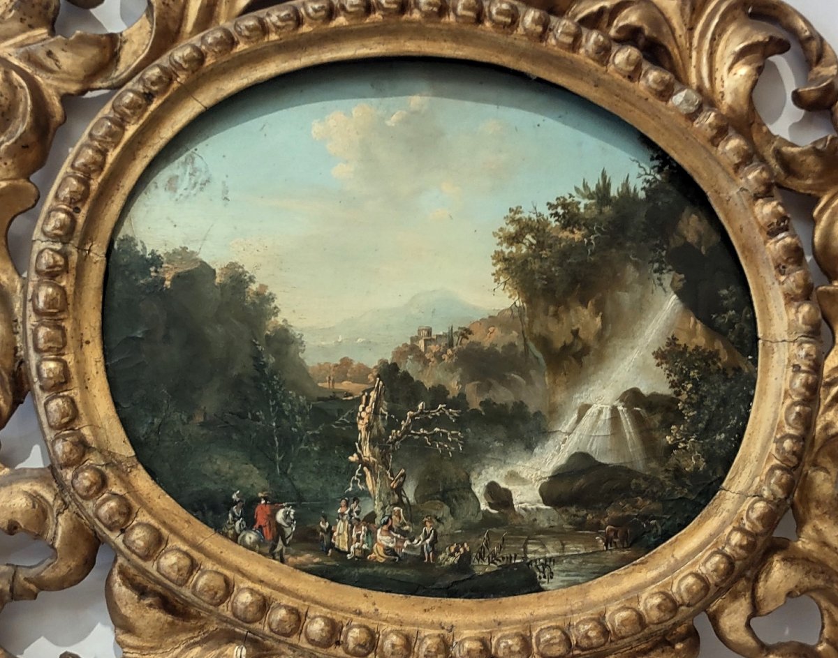 COPPIA DI PAESAGGI A OLIO SU TAVOLETTA INIZIO DEL XIX SECOLO-photo-3