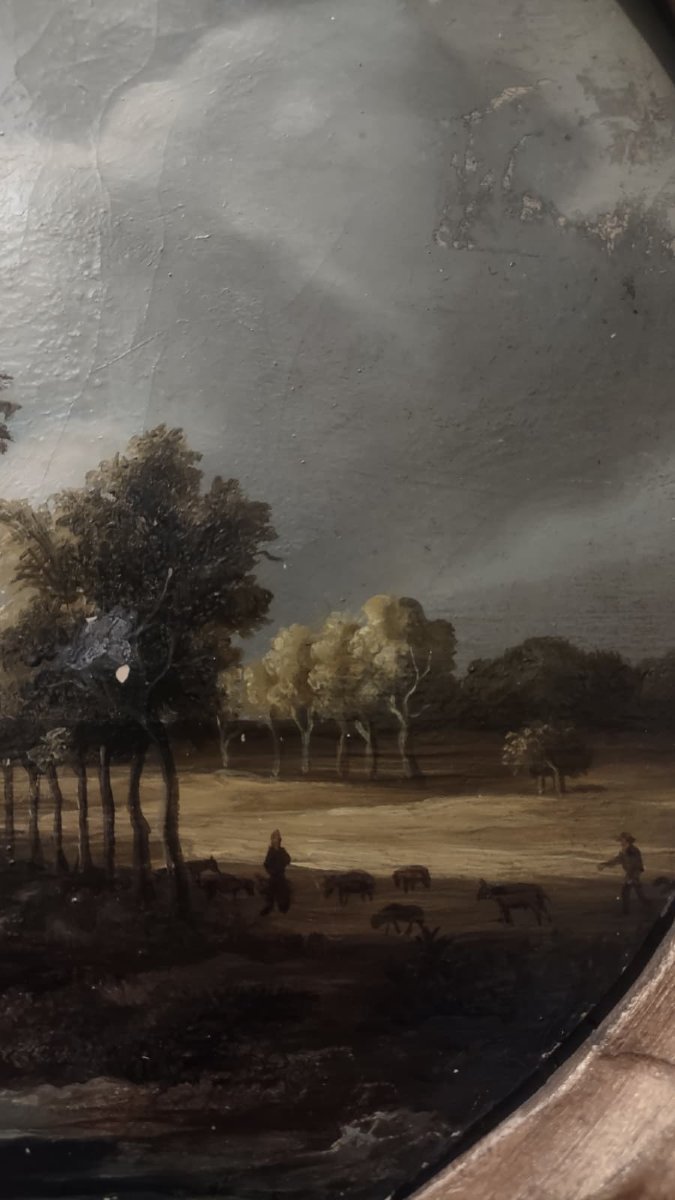 COPPIA DI PAESAGGI A OLIO SU TAVOLETTA INIZIO DEL XIX SECOLO-photo-4