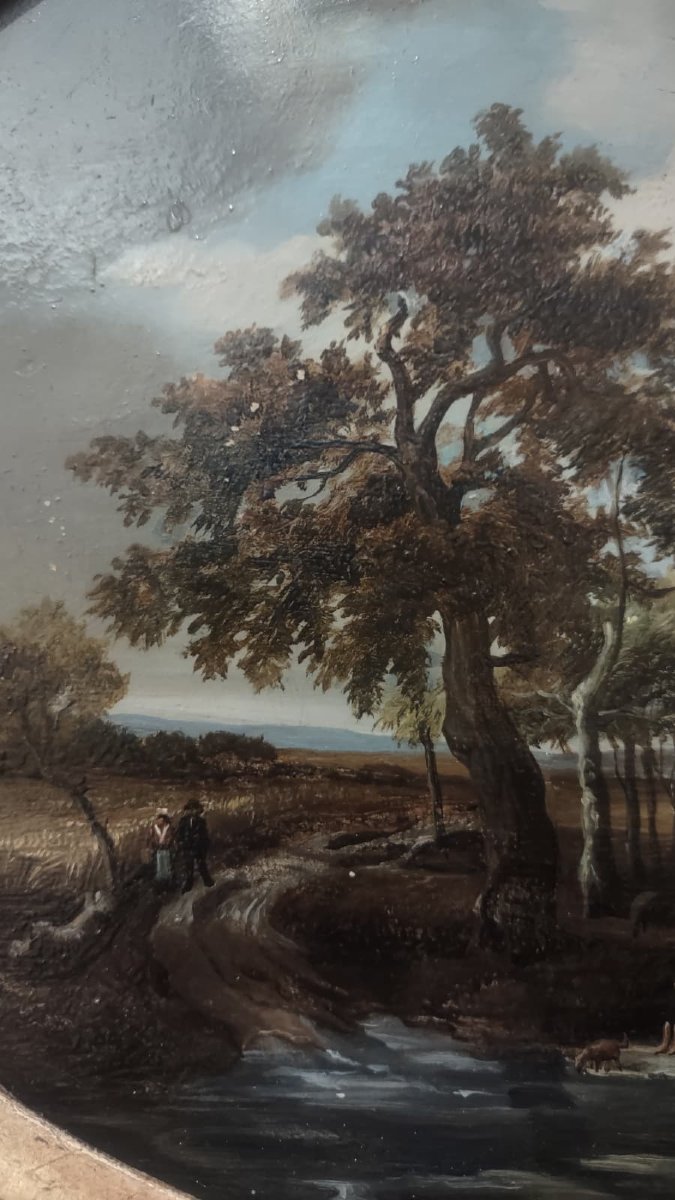 COPPIA DI PAESAGGI A OLIO SU TAVOLETTA INIZIO DEL XIX SECOLO-photo-5