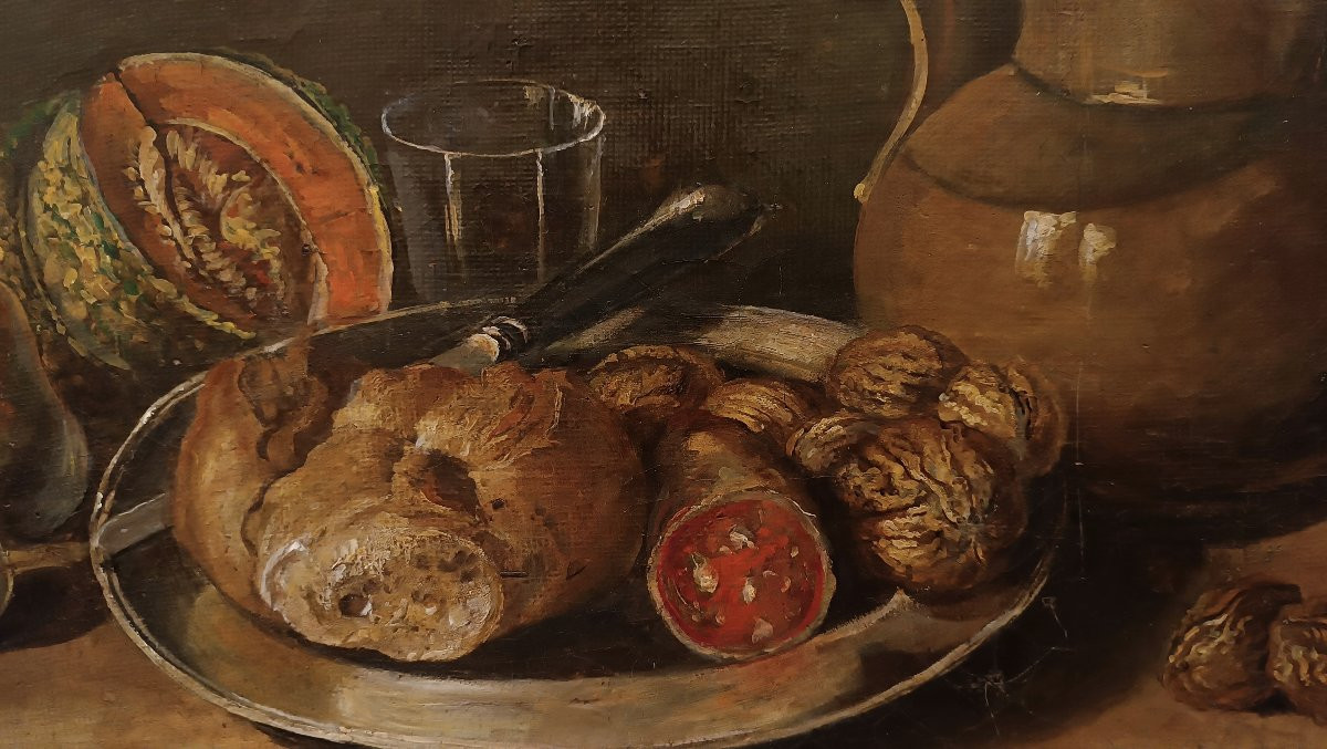 DIPINTO CON NATURA MORTA E FRUTTA FINE XIX SECOLO-photo-1