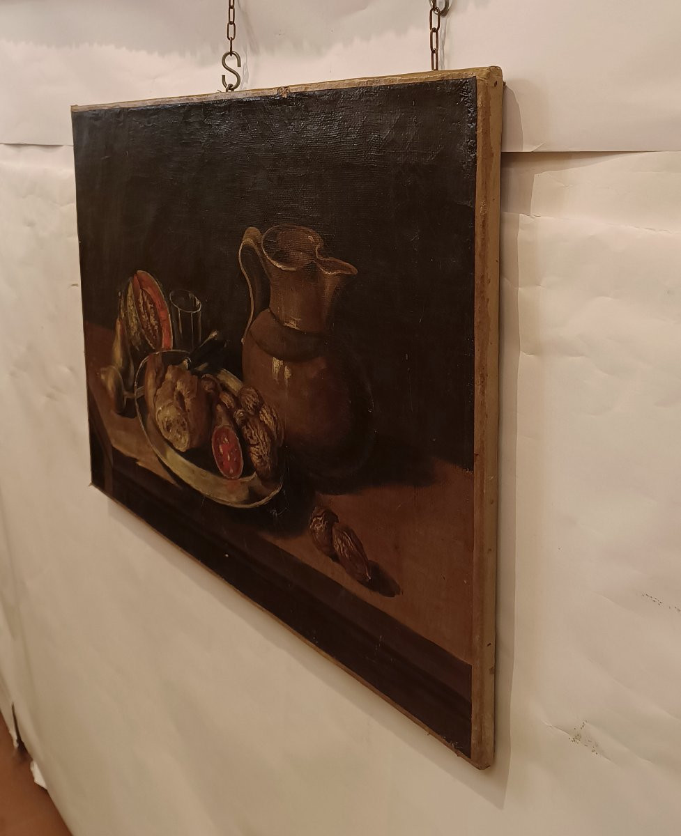 DIPINTO CON NATURA MORTA E FRUTTA FINE XIX SECOLO-photo-3
