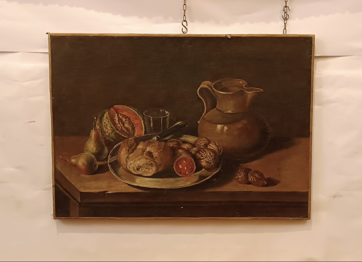 DIPINTO CON NATURA MORTA E FRUTTA FINE XIX SECOLO