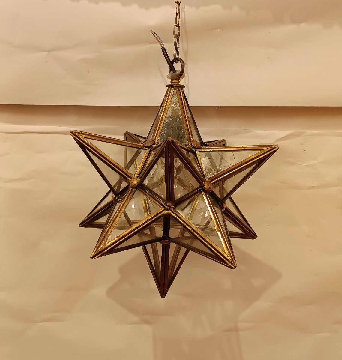 LAMPADA A STELLA IN OTTONE E VETRO ANNI '60 -photo-2