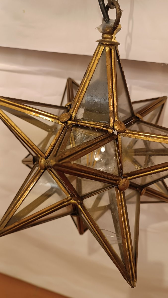 LAMPADA A STELLA IN OTTONE E VETRO ANNI '60 -photo-4