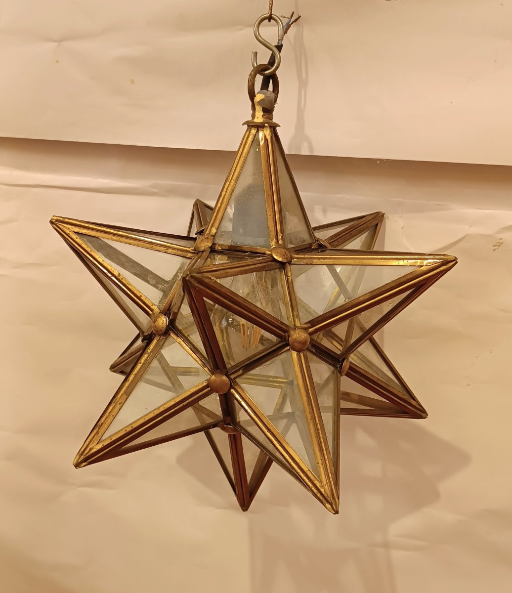 LAMPADA A STELLA IN OTTONE E VETRO ANNI '60 -photo-2