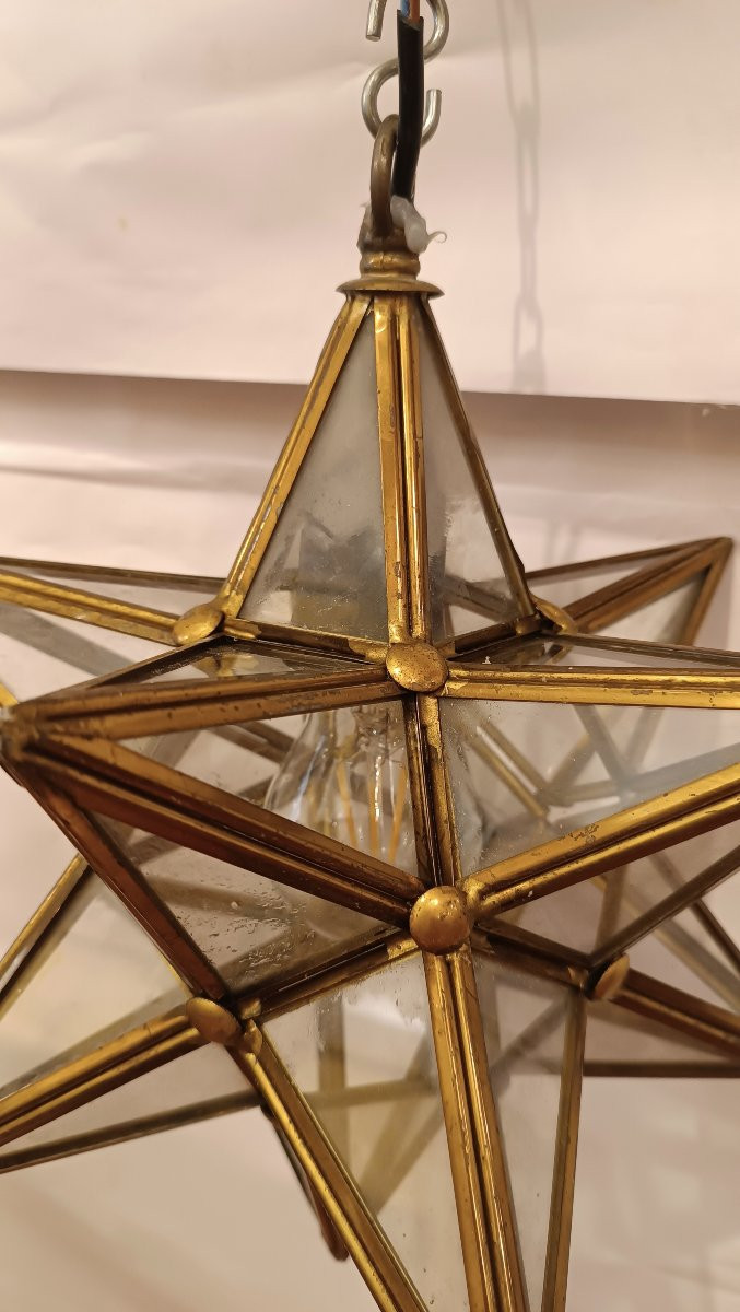LAMPADA A STELLA IN OTTONE E VETRO ANNI '60 -photo-3