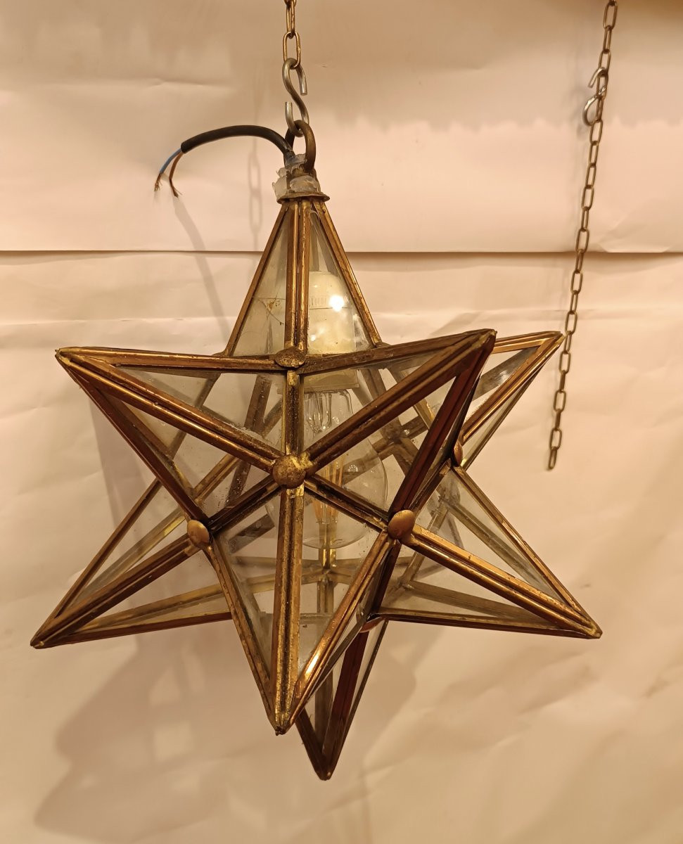 LAMPADA A STELLA IN OTTONE E VETRO ANNI '60 -photo-4