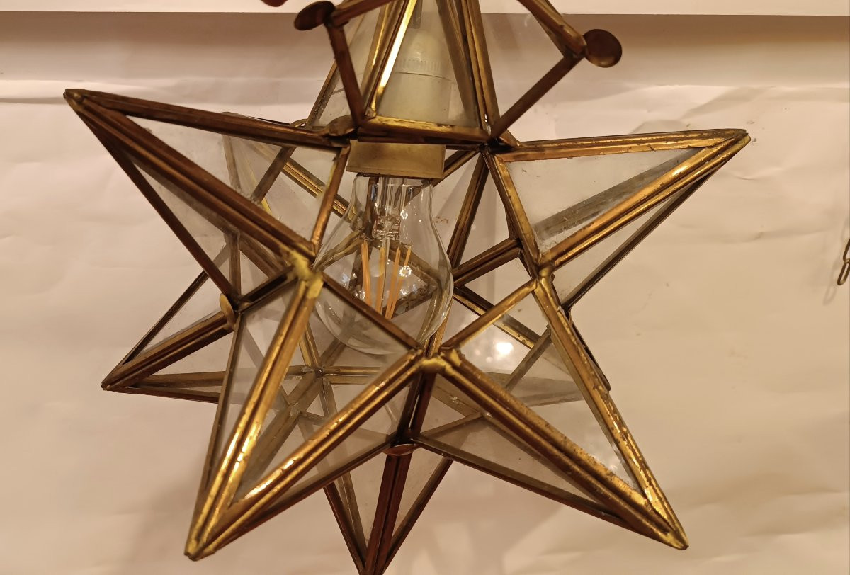 LAMPADA A STELLA IN OTTONE E VETRO ANNI '60 -photo-1