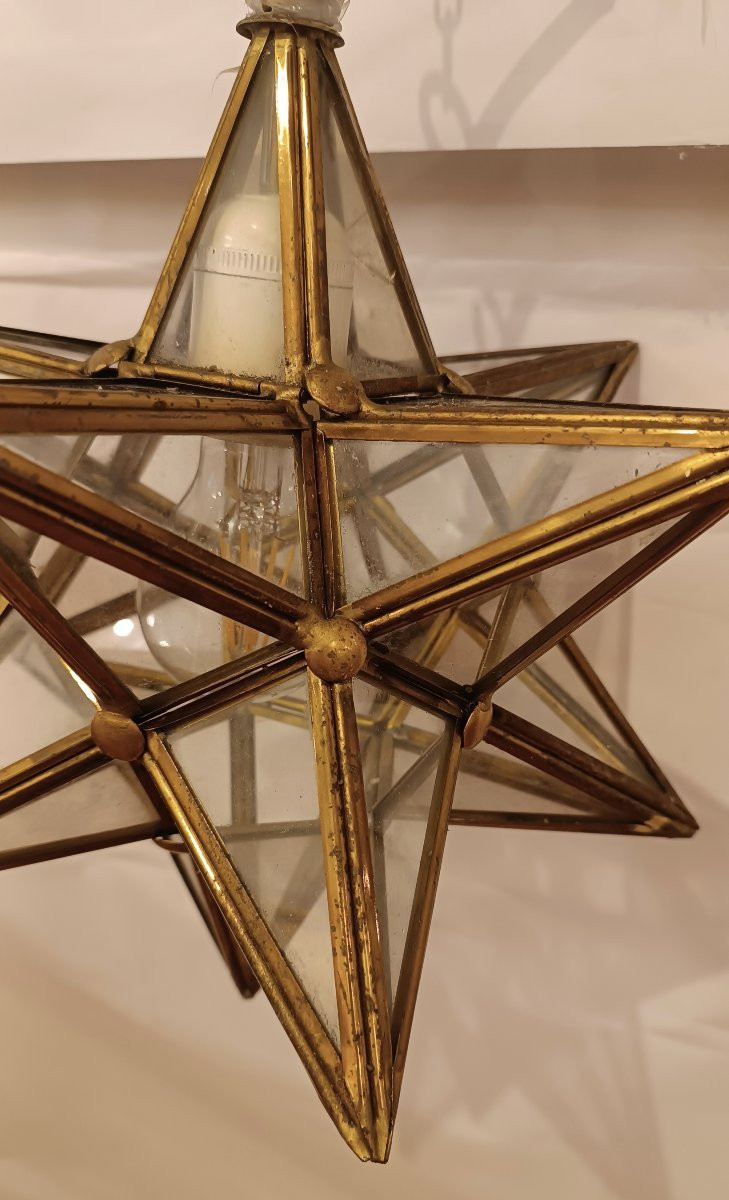 LAMPADA A STELLA IN OTTONE E VETRO ANNI '60 -photo-2
