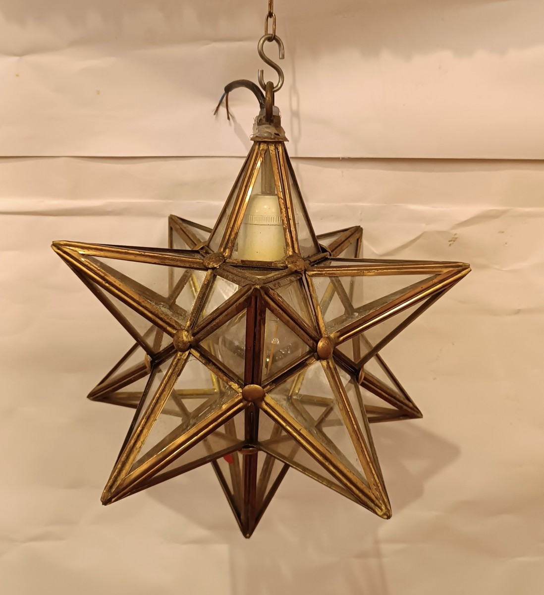 LAMPADA A STELLA IN OTTONE E VETRO ANNI '60 