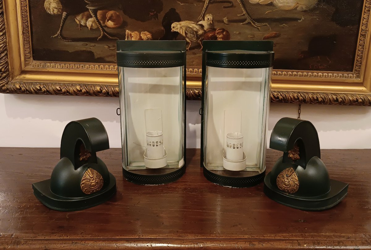 COPPIA DI LANTERNE INGLESI DA SCUDERIA PRIMO XX SECOLO-photo-2