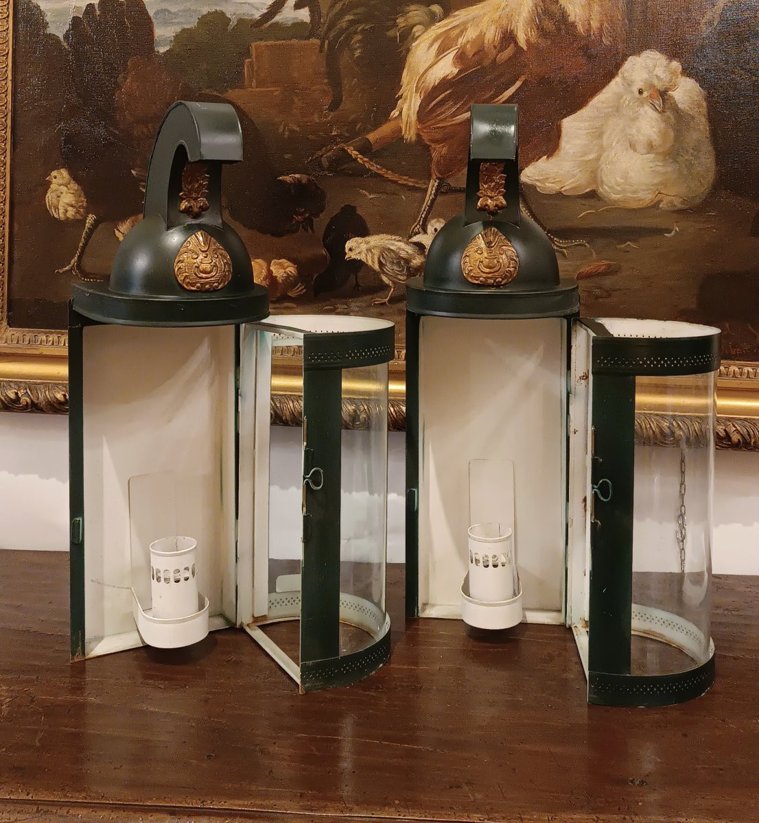 COPPIA DI LANTERNE INGLESI DA SCUDERIA PRIMO XX SECOLO-photo-3