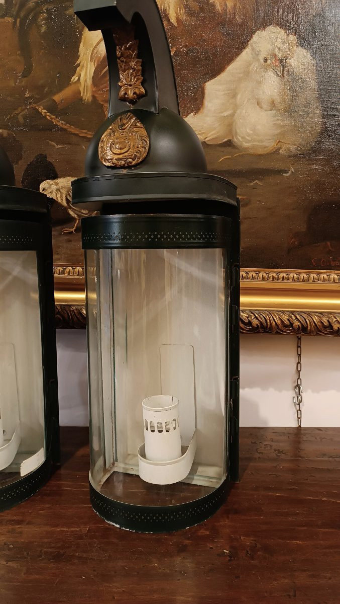 COPPIA DI LANTERNE INGLESI DA SCUDERIA PRIMO XX SECOLO-photo-4