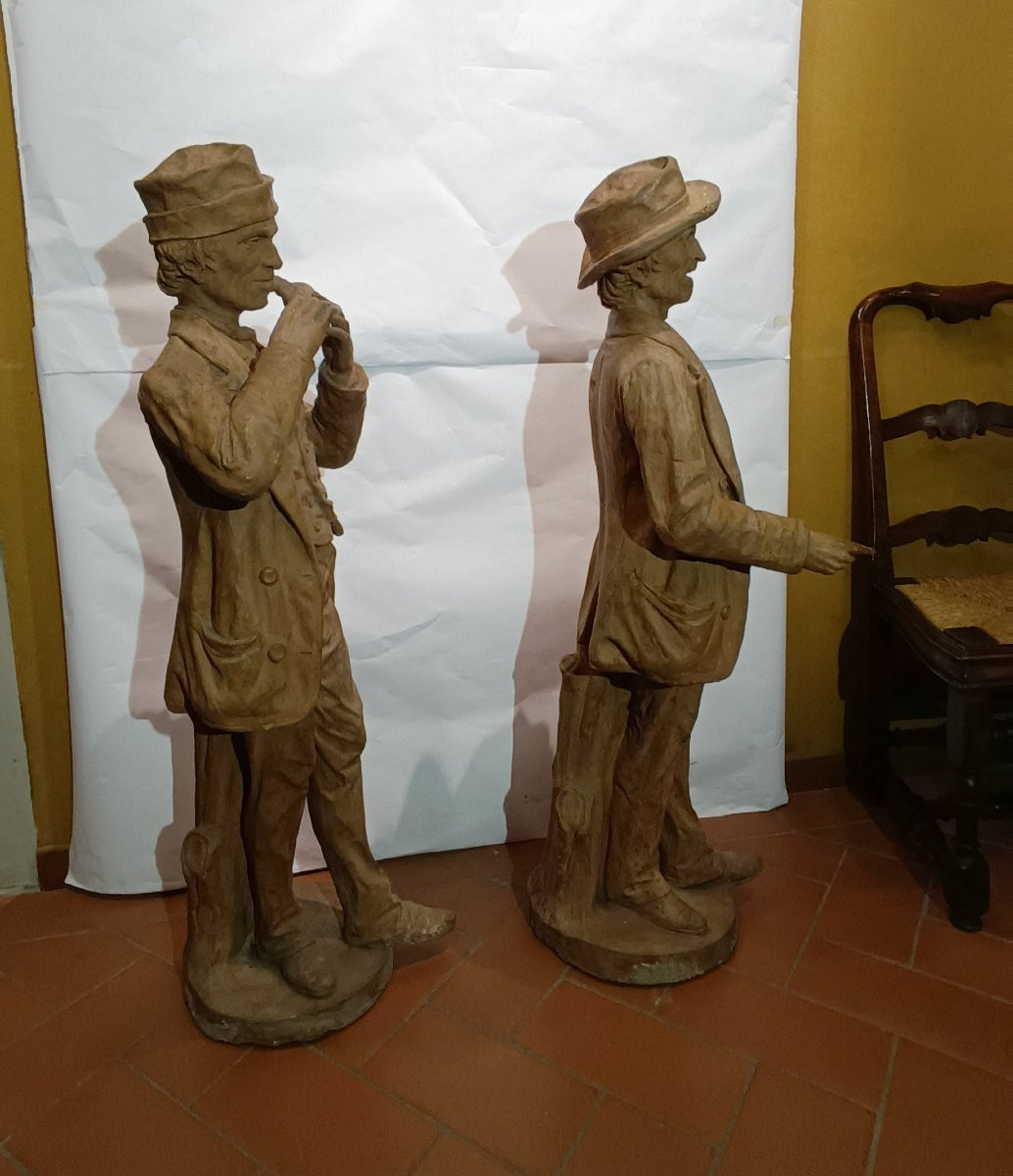 COPPIA DI SCULTURE CON SUONATORI PRIMA META' XX SECOLO-photo-3