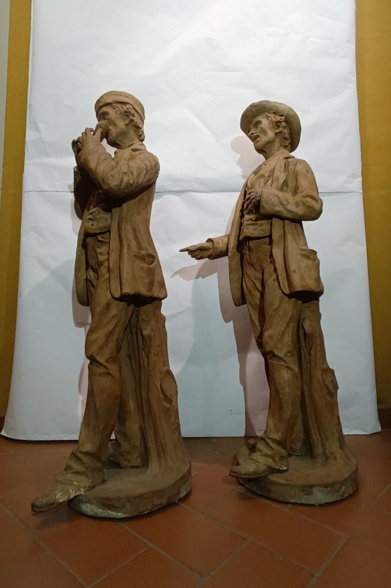 COPPIA DI SCULTURE CON SUONATORI PRIMA META' XX SECOLO-photo-4