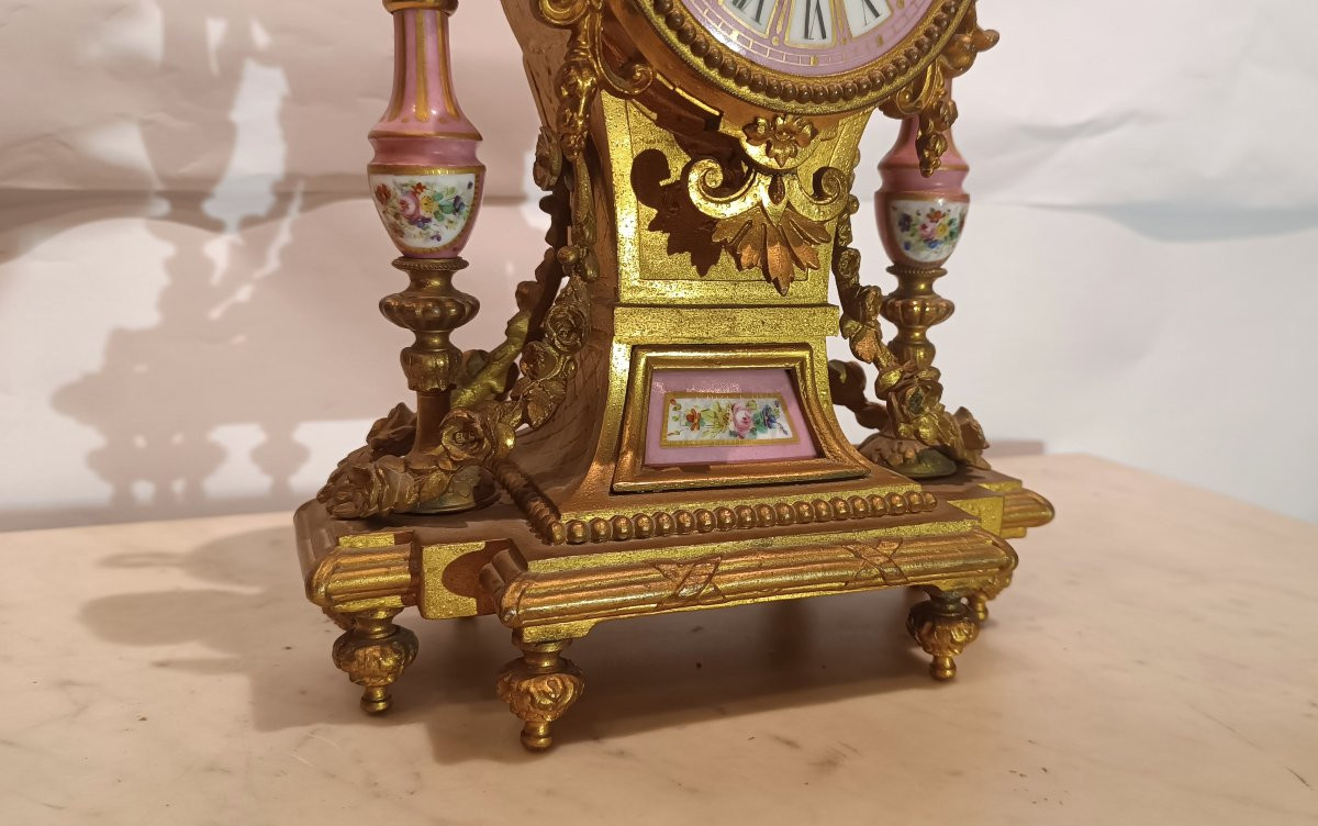 OROLOGIO IN ANTOMONIO E PORCELLANA SÈVRES SECONDA META' XIX SECOLO-photo-3