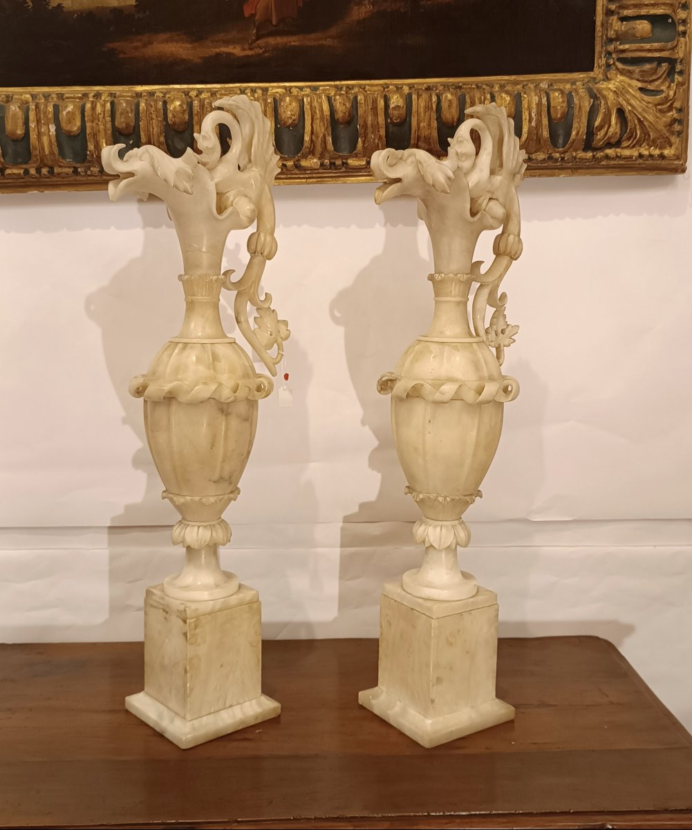 COPPIA DI VASI IN ALABASTRO XIX SECOLO-photo-2