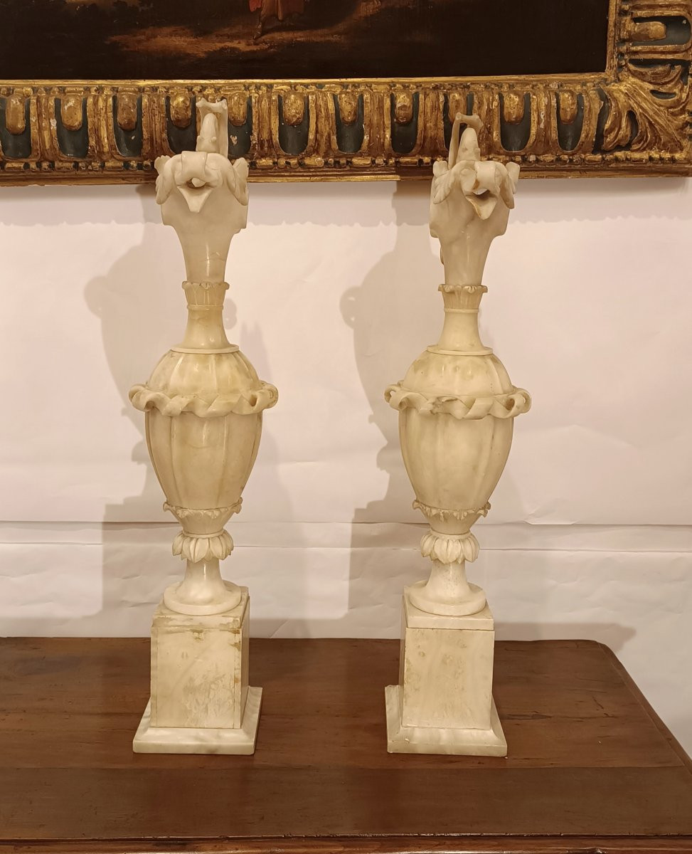 COPPIA DI VASI IN ALABASTRO XIX SECOLO-photo-2