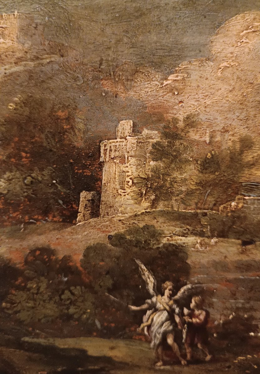 DIPINTO CON TUBIOLO E L'ANGELO INIZIO XVII SECOLO-photo-3