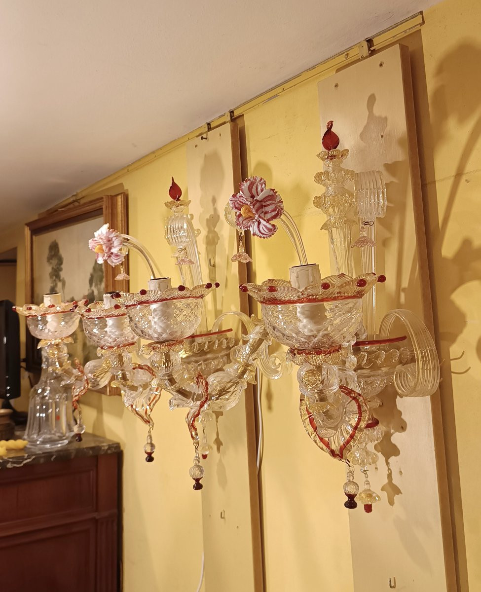 COPPIA DI APPLIQUES IN VETRO DI MURANO INIZI XX SECOLO -photo-8
