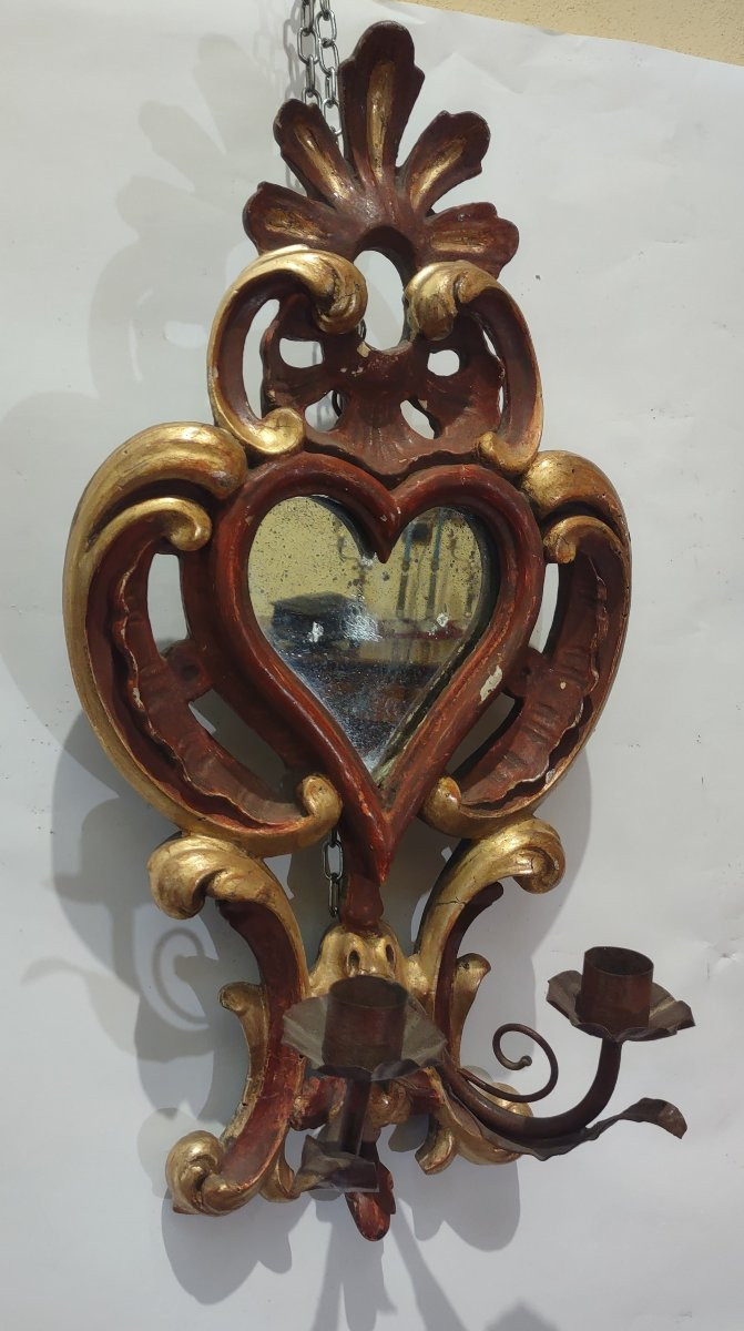 COPPIA DI APPLIQUES LACCATE E DORATE XVII SECOLO-photo-1