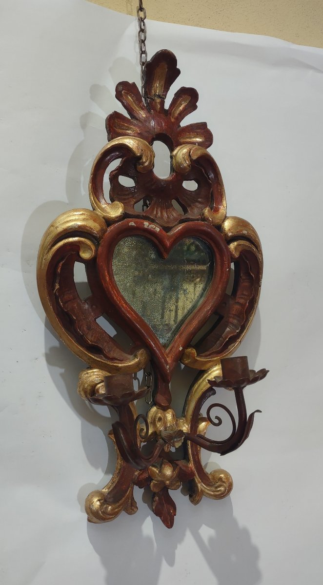 COPPIA DI APPLIQUES LACCATE E DORATE XVII SECOLO-photo-2