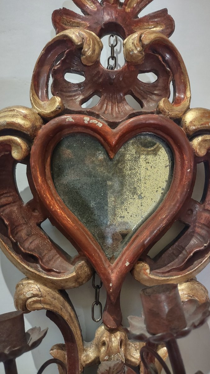 COPPIA DI APPLIQUES LACCATE E DORATE XVII SECOLO-photo-4