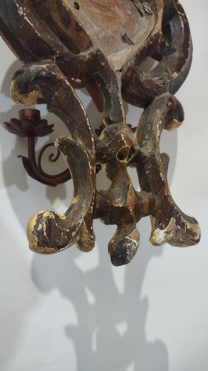 COPPIA DI APPLIQUES LACCATE E DORATE XVII SECOLO-photo-5