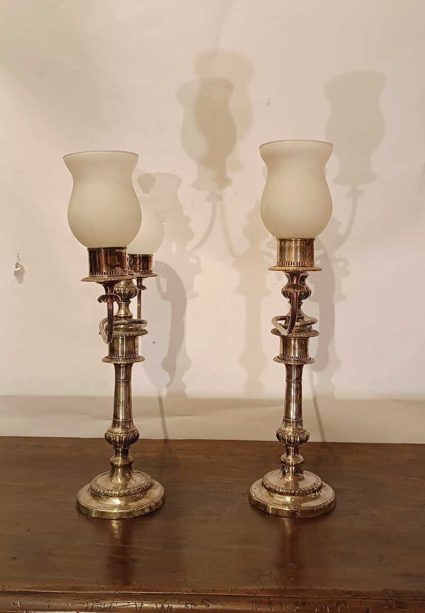 CANDELIERI IN SILVER PLATE SECONDA META' XIX SECOLO-photo-3