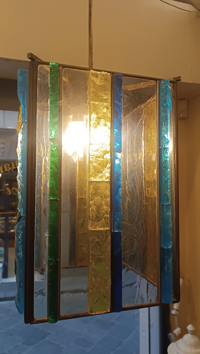 LAMPADARIO IN VETRO MULTICOLORE POLLONI ANNI '60 -photo-2