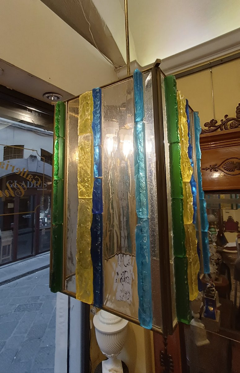 LAMPADARIO IN VETRO MULTICOLORE POLLONI ANNI '60 -photo-3