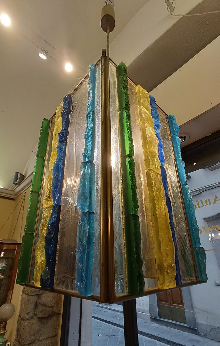 LAMPADARIO IN VETRO MULTICOLORE POLLONI ANNI '60 -photo-4