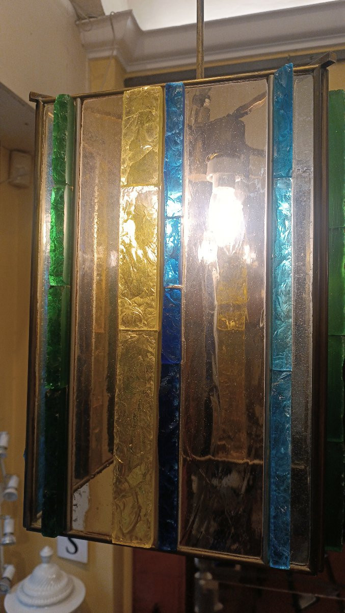 LAMPADARIO IN VETRO MULTICOLORE POLLONI ANNI '60 -photo-3