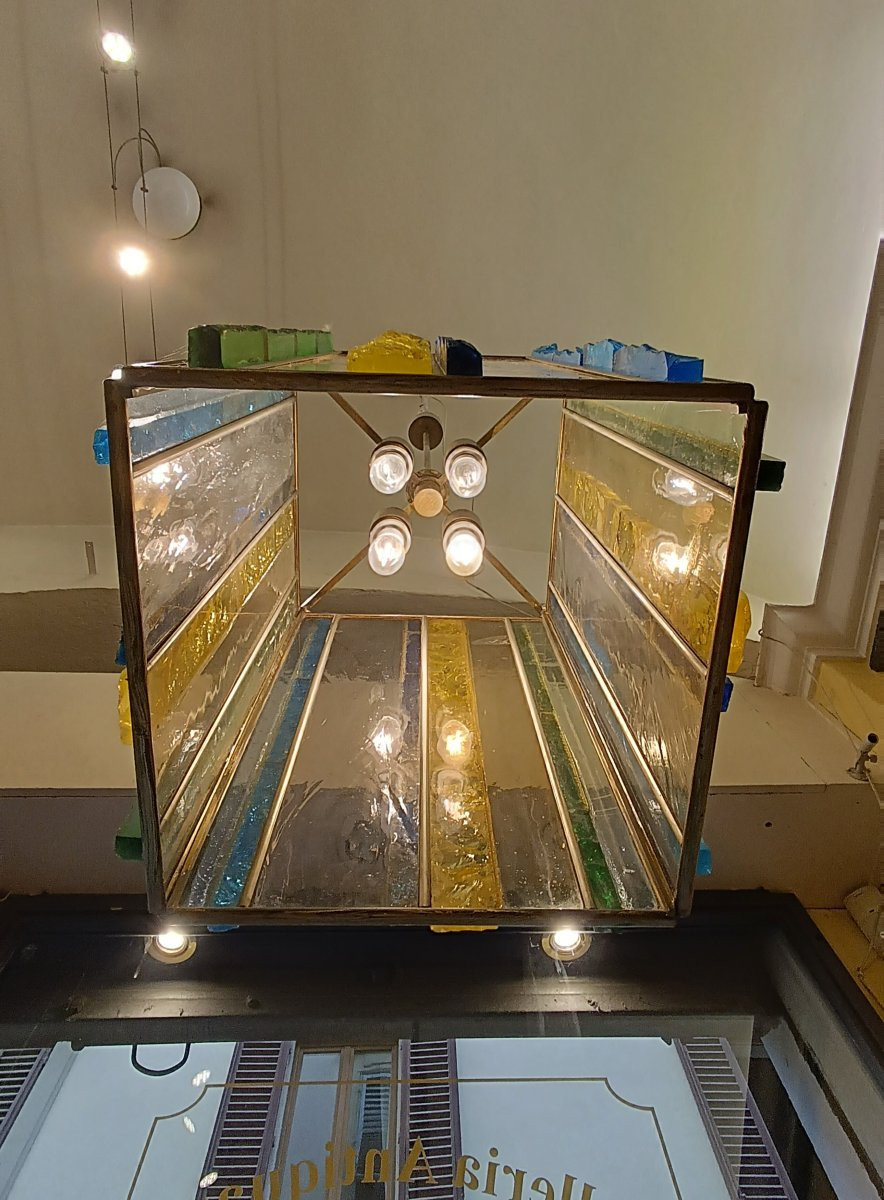 LAMPADARIO IN VETRO MULTICOLORE POLLONI ANNI '60 -photo-6