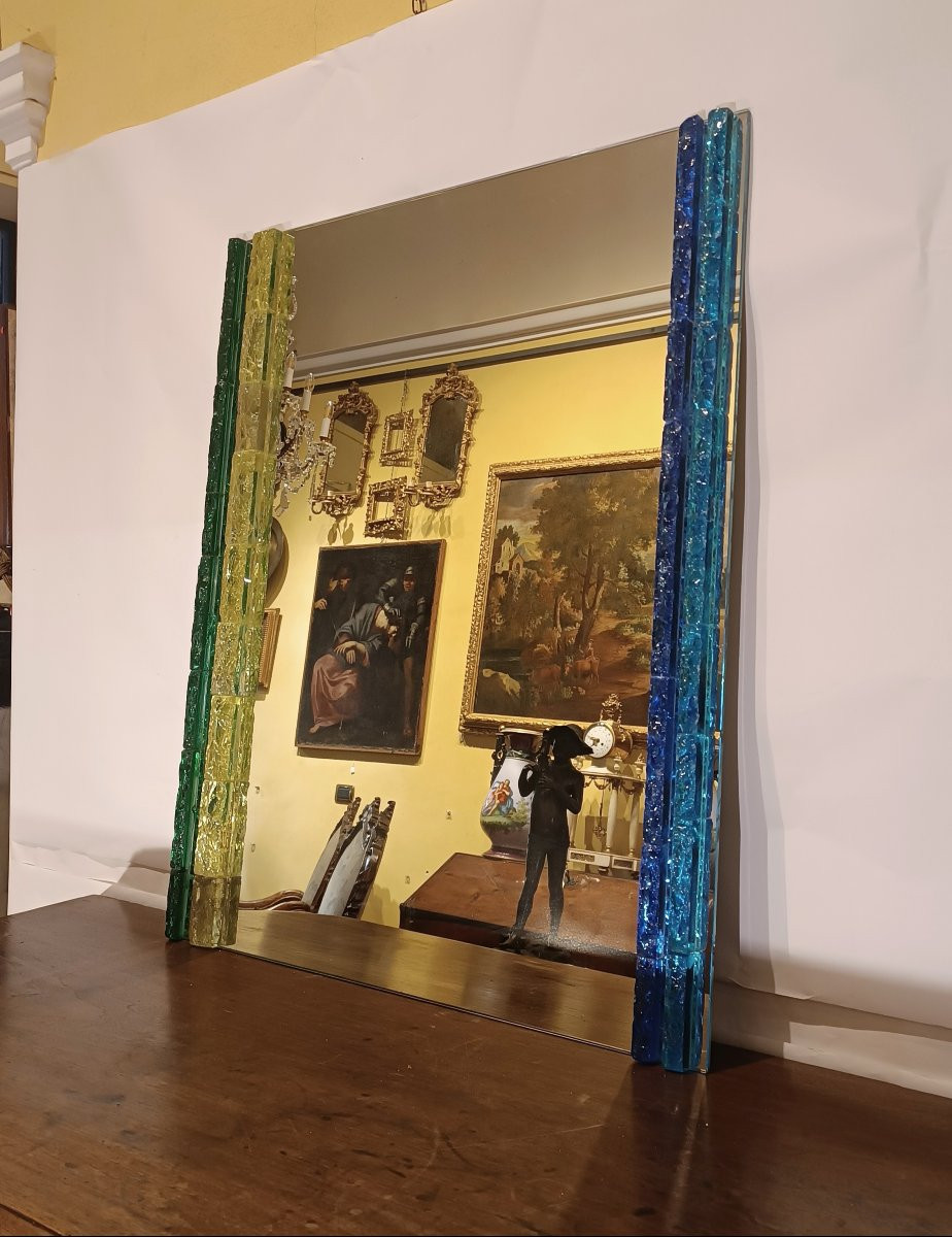 SPECCHIERA IN VETRO COLORATO POLLONI ANNI '60 -photo-3