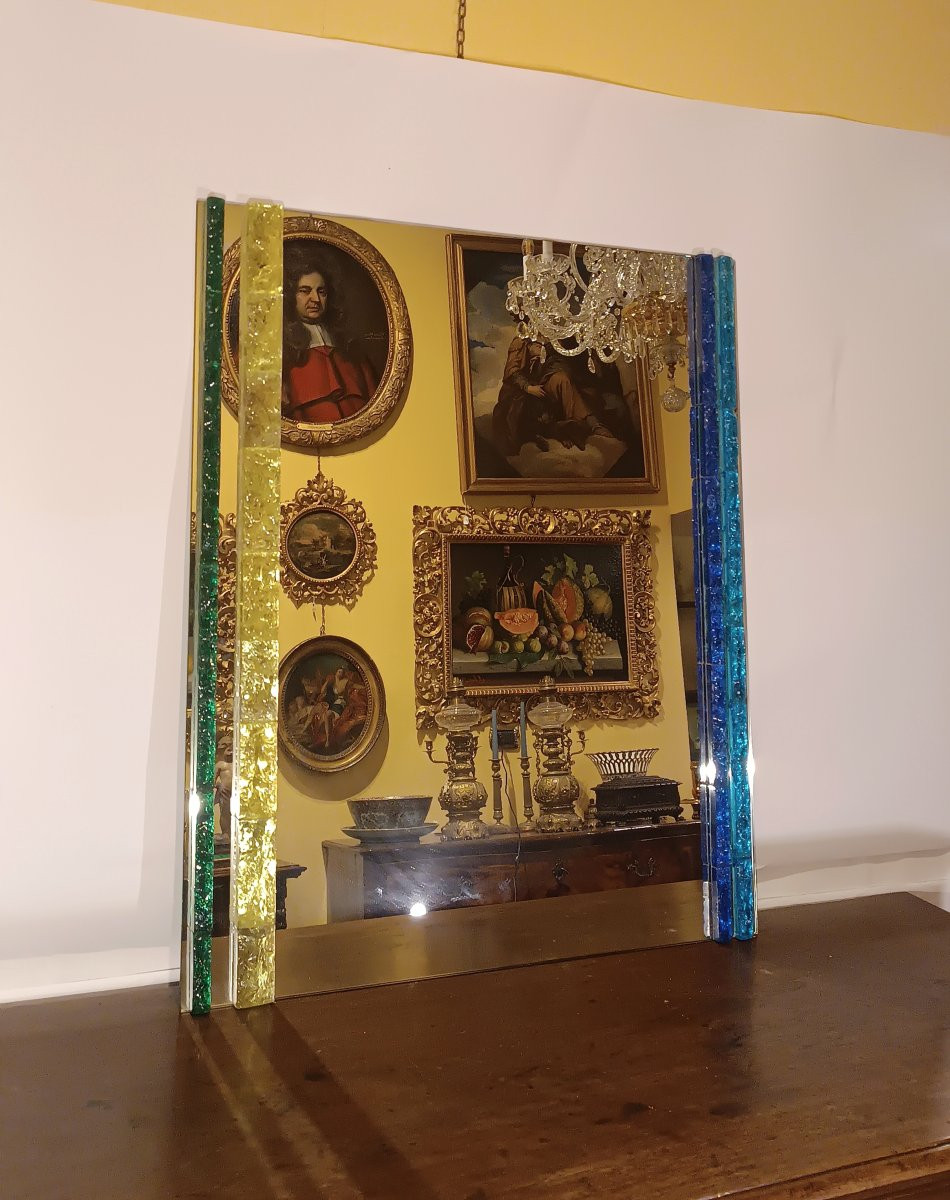 SPECCHIERA IN VETRO COLORATO POLLONI ANNI '60 -photo-4