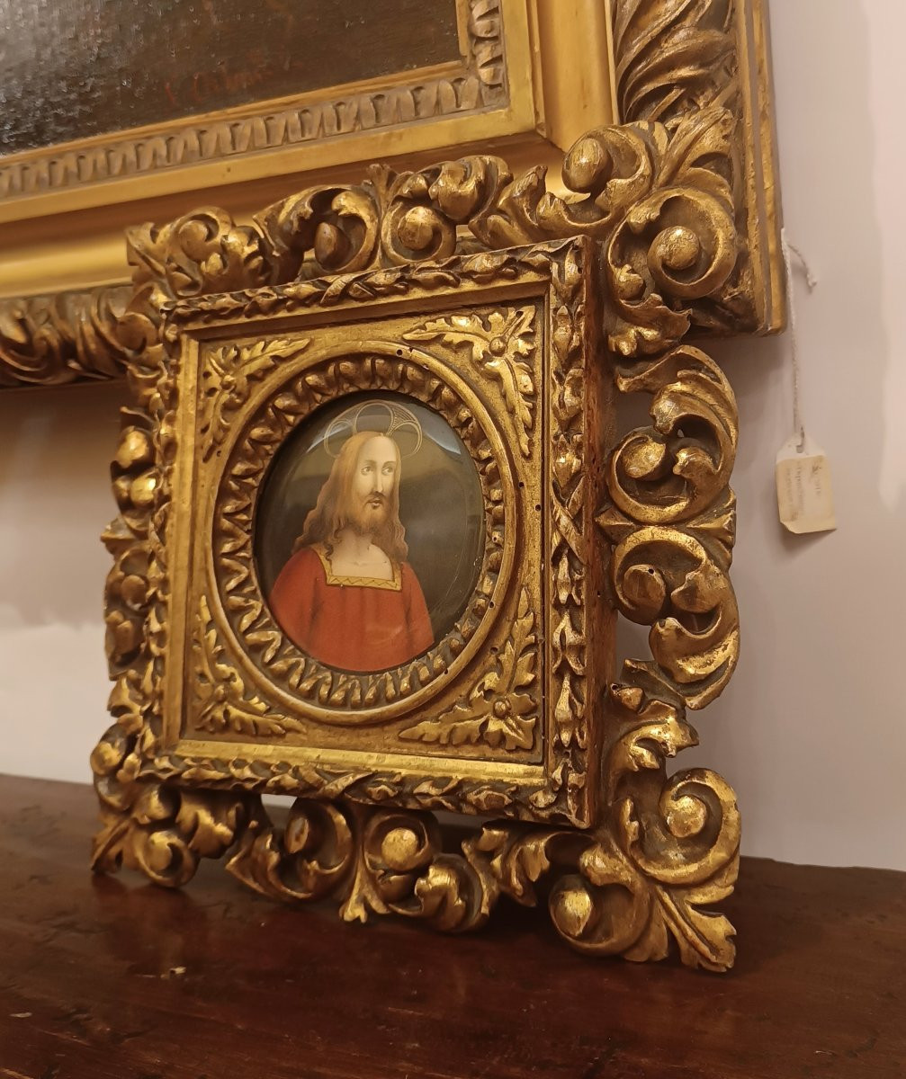 MINIATURA RAFFIGURANTE GESÙ CON CORNICE PRIMA METÀ DEL XIX SECOLO-photo-2