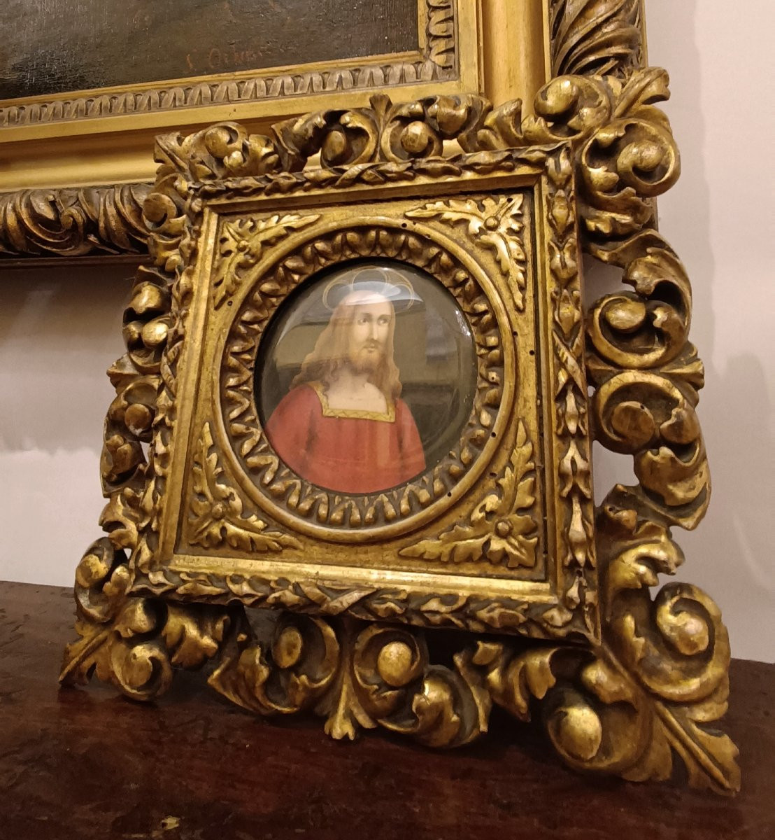 MINIATURA RAFFIGURANTE GESÙ CON CORNICE PRIMA METÀ DEL XIX SECOLO-photo-2