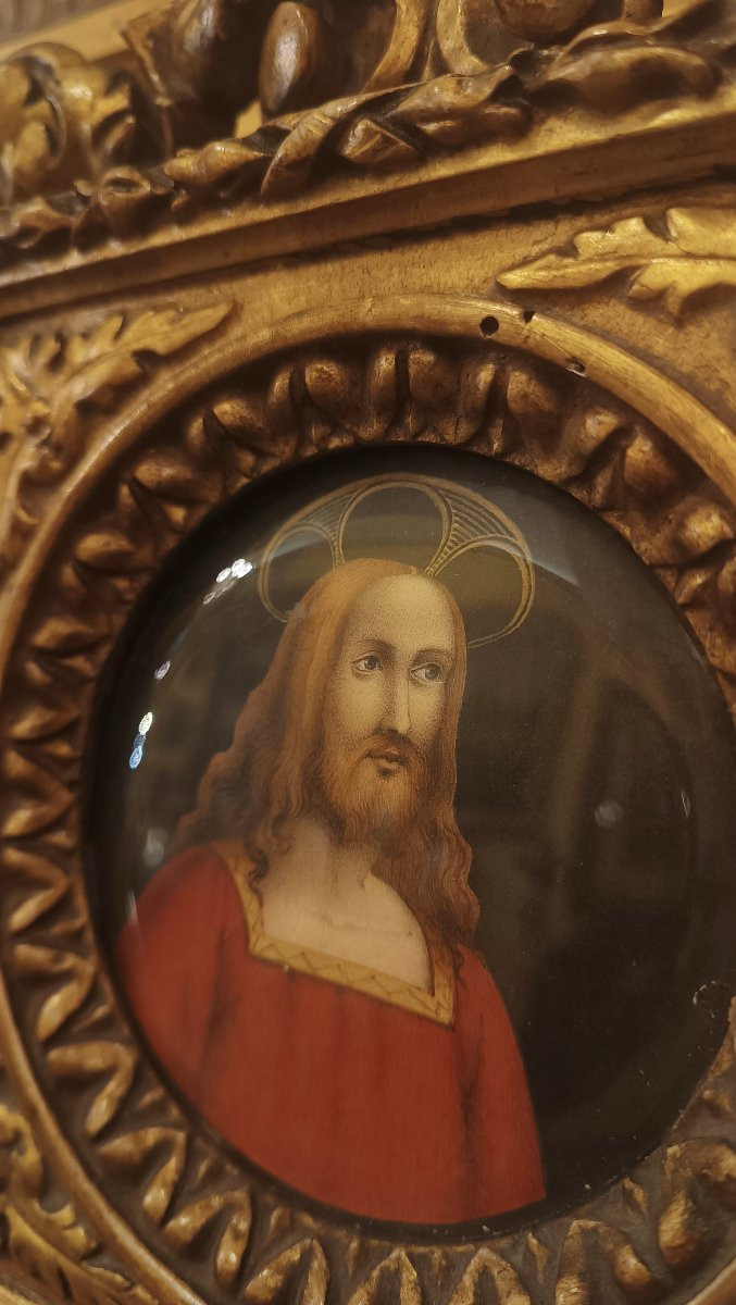 MINIATURA RAFFIGURANTE GESÙ CON CORNICE PRIMA METÀ DEL XIX SECOLO-photo-3
