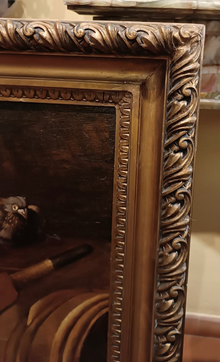 DIPINTO CON GALLI E GALLINE META' XIX SECOLO-photo-2