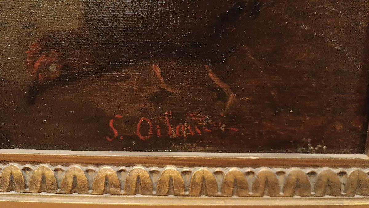 DIPINTO CON GALLI E GALLINE META' XIX SECOLO-photo-5