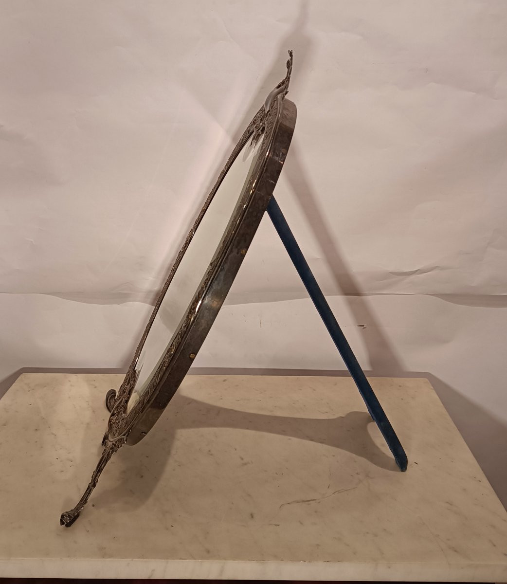 PICCOLA SPECCHIERA OVALE ARGENTATA META' XIX SECOLO -photo-2